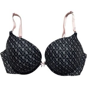 Victoria's Secret Sz 36D Sexy Tee Push Up Bra Black/Pink VS Logo Print-1274